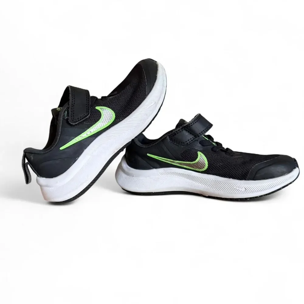 Nike Star Runner 3 Toddler Shoes 10.5C Black Green Velcro Sneakers